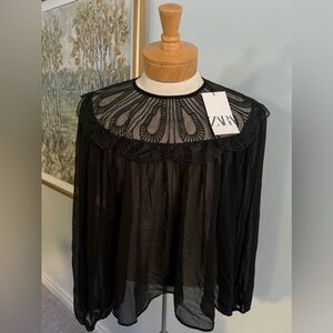 Zara Sheer Embroidered Cape Blouse – Romantic Statement Top (NWT)